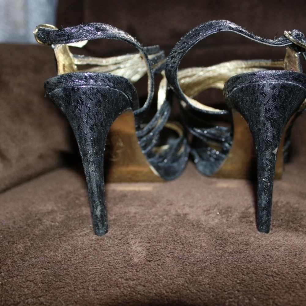 Adrianna Papell Black Heels strappy sparkly - Picture 5 of 7